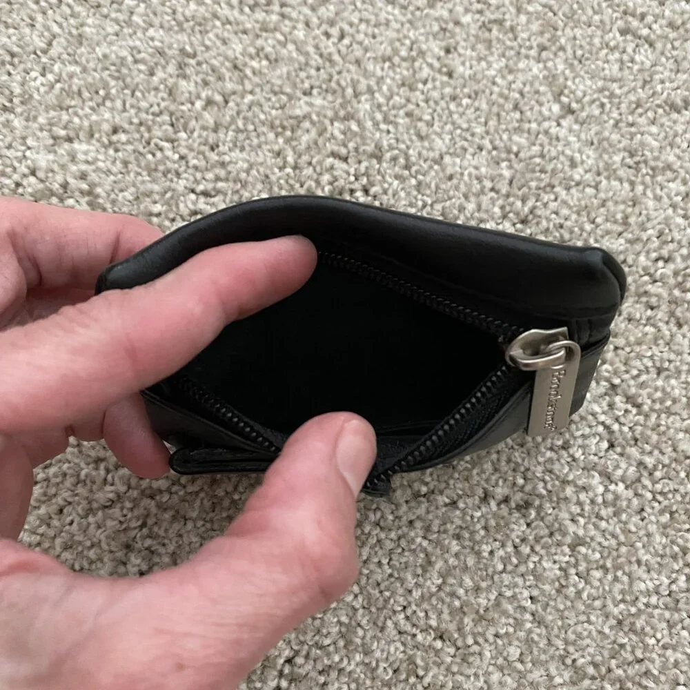 Brookstone Black Leather Coin ID Holder